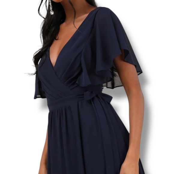 Elegant Navy Blue Wrap Dress Maxi Dress Size XL NWOT - Picture 2 of 4